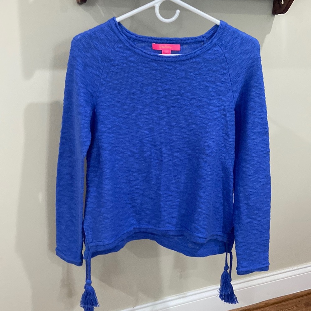 Lily Pulitzer Light weight blue sweater with tassels. Like Brand New!!!